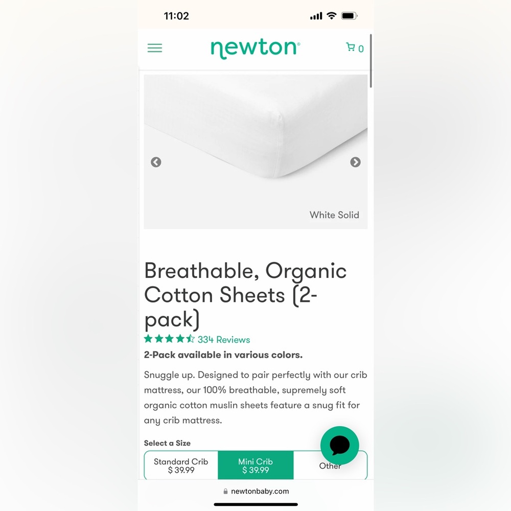 Newton Mini Crib Breathable Sheets - 2 Pack